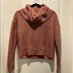 Pink Rose Ribbed Cowl Neck Sweater